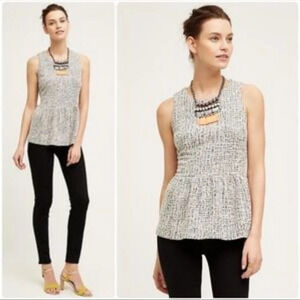 ANTHROPOLOGIE Black and White Peplum Tank Top